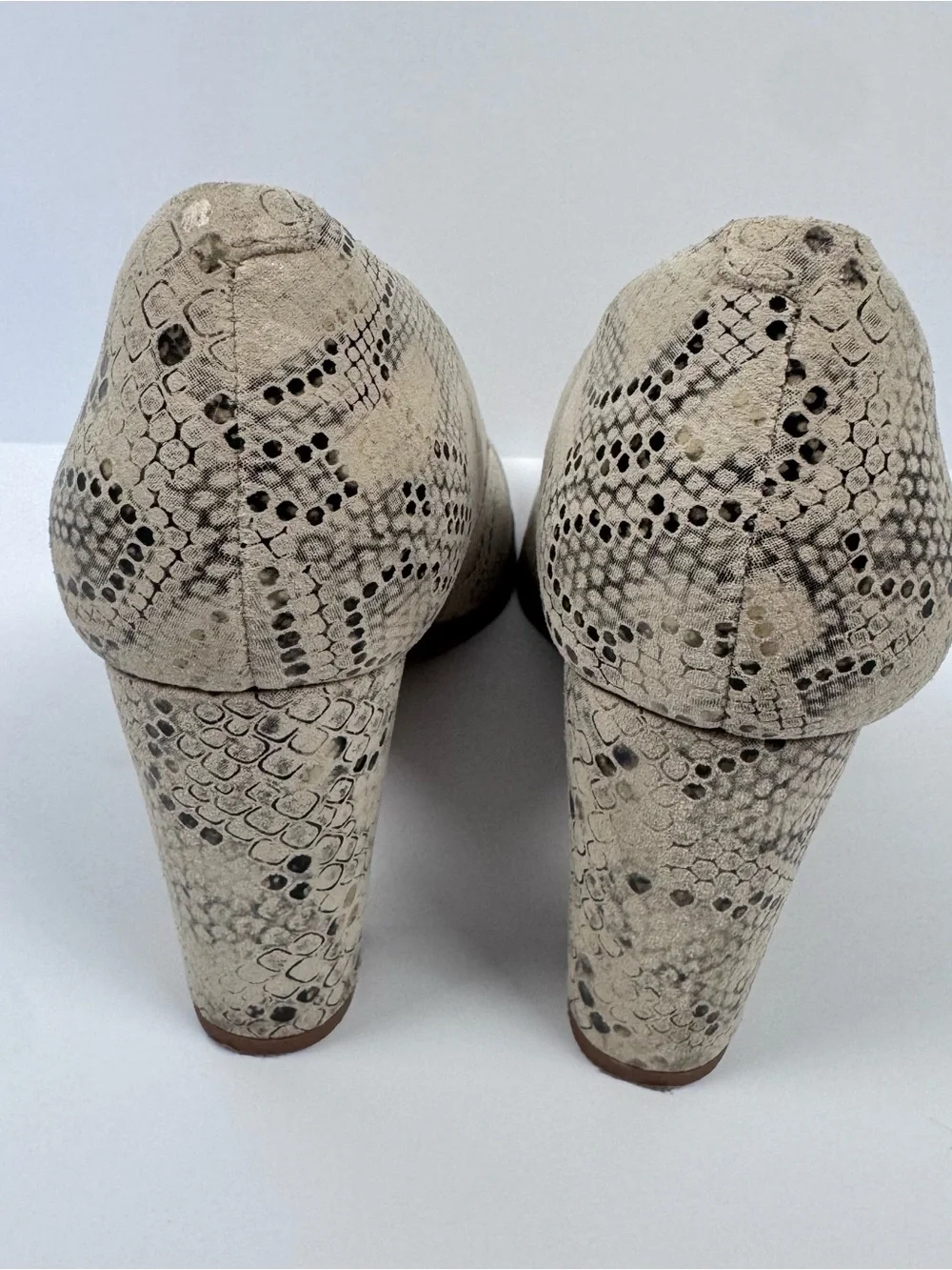 Clarks Snake-Print Block Heel Pumps in Cream and Black